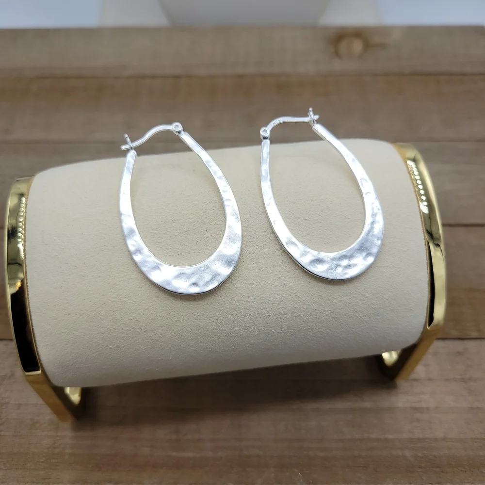 Brand New • Modern Silver Plated Hammered Hoop Earrings